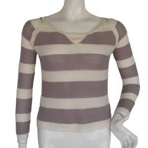 RAG & BONE Knit Top/Sweater, XS, Meshy, Striped, loose knit, Taupe/Ivory-Cream